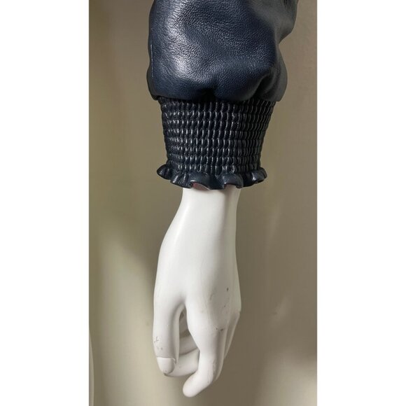 JUICY COUTURE LAMBSKIN LEATHER NAVY HOODIE JACKET XS - Picture 4 of 16